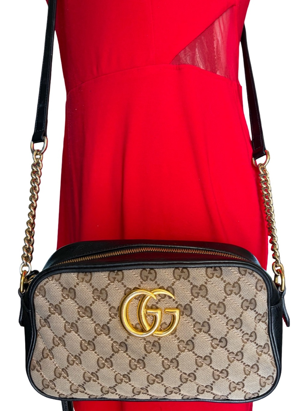 Gucci Marmont Quilted Small Shoulder Crossbody Camara Bag Canvas Black Leather - Picture 4 of 16